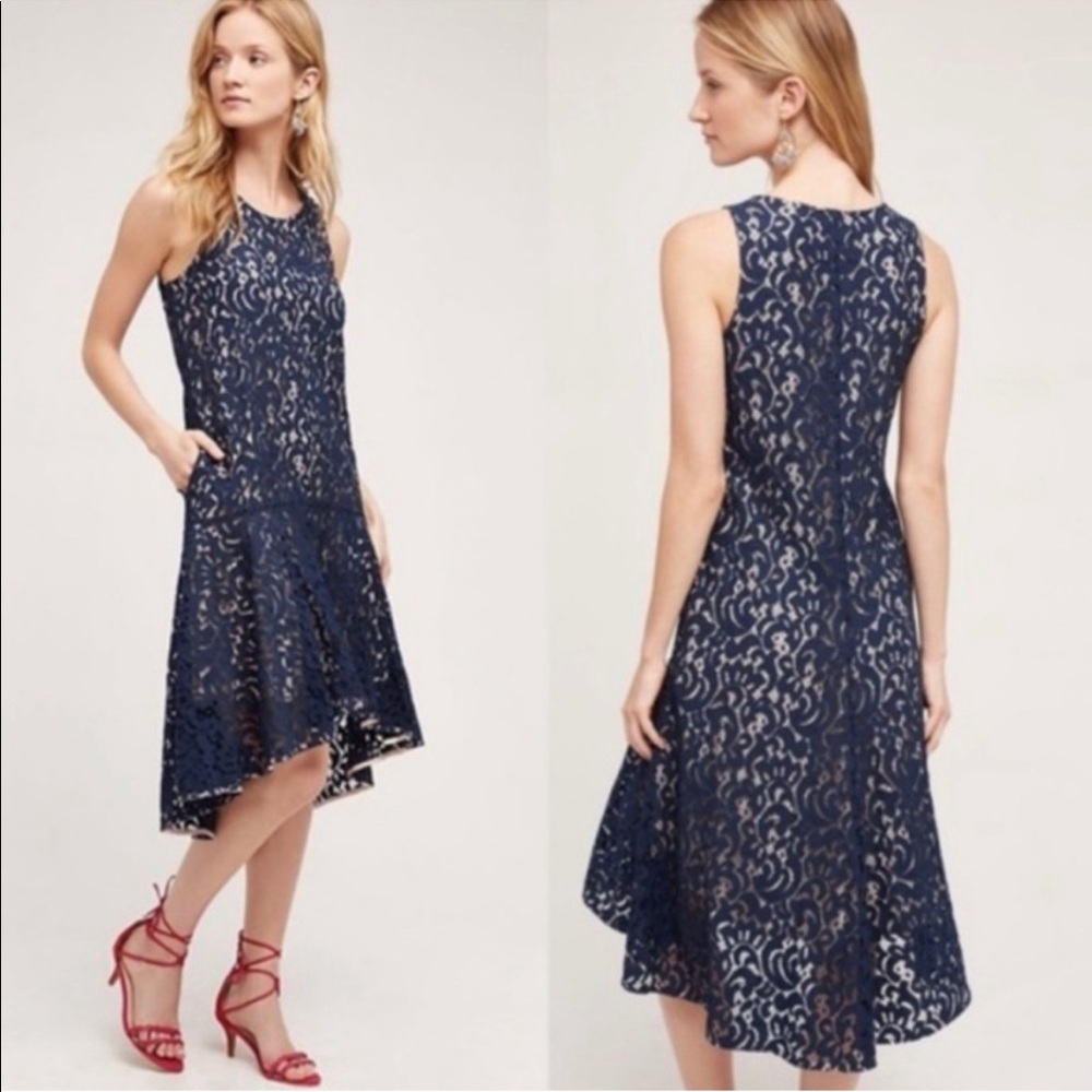 ANTHROPOLOGIE Maeve Vienne Lace Dress Medium Blue